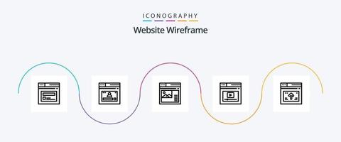 pacote de ícones da linha 5 de wireframe do site, incluindo o site. página. perfil. Internet. local na rede Internet vetor