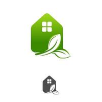 folhas verdes casa ecológica, modelo de design de logotipo vetorial vetor