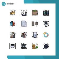 pacote de interface do usuário de 16 linhas básicas cheias de cores planas de engrenagem desenvolvimento de medicina de web design elementos de design de vetores criativos pessoais editáveis