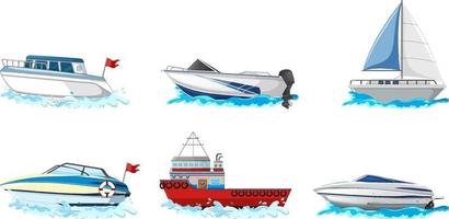 conjunto de diferentes tipos de barcos e navio isolado no fundo branco vetor