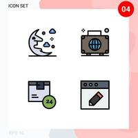 Pacote de cores planas de 4 linhas preenchidas de interface de usuário de sinais e símbolos modernos de elementos de design de vetores editáveis de produto global de céu de nuvem hr