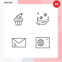pacote de linha de 4 símbolos universais de alerta de bolo moeda de páscoa elementos de design de vetores editáveis