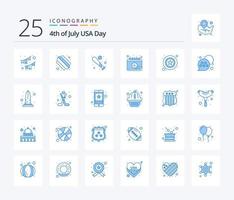 Pacote de ícones de 25 cores azuis dos EUA, incluindo homens. data. bola. calendário. EUA vetor
