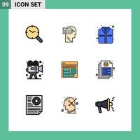 conjunto de 9 sinais de símbolos de ícones de interface do usuário modernos para elementos de design de vetores editáveis de câmera de escritório de pintura de navegador