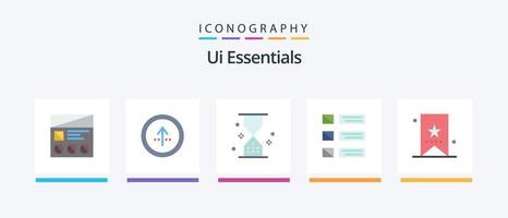 UI Essentials Flat 5 Icon Pack incluindo lista. projeto. navegação. espere. cronômetro. design de ícones criativos vetor