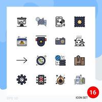 conjunto moderno de pictograma de 16 linhas cheias de cores planas de configuração de bebê de calendário mídia de publicidade móvel elementos de design de vetores criativos editáveis