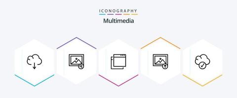 pacote de ícones multimídia de 25 linhas, incluindo . imagem. . completo vetor