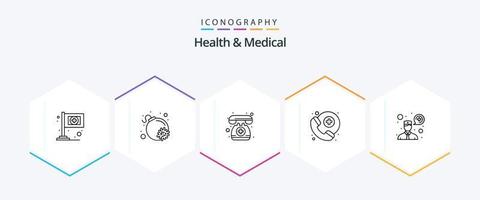 saúde e pacote de ícones médicos de 25 linhas, incluindo . comunicação. Telefone. consulta. serviço vetor