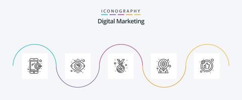 pacote de ícones de linha 5 de marketing digital, incluindo polegar. como. medalha. alfinete. localização vetor