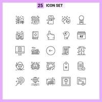 25 símbolos de sinais de linha universal de serviço de balão, seguro romântico, pagamento de elementos de design de vetores editáveis