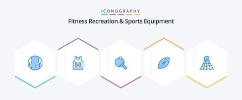 recreação de fitness e equipamentos esportivos 25 pacote de ícones azuis, incluindo badminton. nfl. pong. futebol. americano vetor