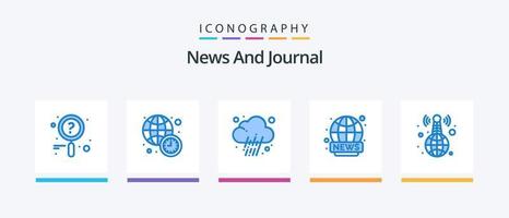 pacote de ícones azul 5 notícias, incluindo . notícias. notícias. transmissão. design de ícones criativos vetor