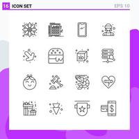 pacote de 16 sinais e símbolos de contornos modernos para mídia impressa na web, como óculos vr avatar feminino calculadora avatar huawei elementos de design de vetores editáveis