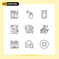 9 conceito de esboço para sites móveis e aplicativos mão bem-estar telefone cintura iphone elementos de design de vetores editáveis