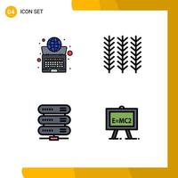 conjunto de pictogramas de 4 cores planas de linha preenchida simples de elementos de design de vetores editáveis de sistema de computação global rede alimentar