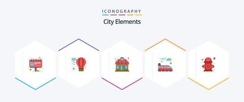 elementos da cidade 25 pacote de ícones planos, incluindo vida. ao controle. restaurante. cidade. suburbano vetor