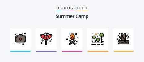 a linha de acampamento de verão encheu o pacote de 5 ícones, incluindo cozinhar. tocha. filial. luz. acampamento. design de ícones criativos vetor