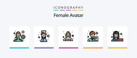 a linha de avatar feminino preencheu o pacote de 5 ícones, incluindo avatar. fêmea. avatar. engenheiro. construção. design de ícones criativos vetor