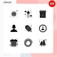 pacote de ícones vetoriais de estoque de 9 sinais e símbolos de linha para usuário de férias sucesso pessoa avatar elementos de design de vetores editáveis