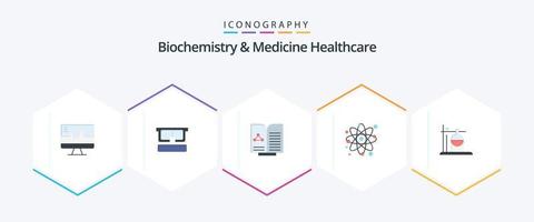 bioquímica e medicina saúde 25 pacote de ícones planos, incluindo médico. física. médico. molécula. átomo vetor