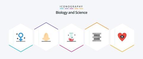 pacote de ícones planos de biologia 25, incluindo perigoso. biologia. nariz. bioquímica. experimentar vetor