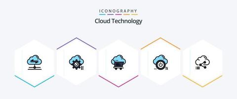 pacote de ícones de 25 linhas preenchidas de tecnologia de nuvem, incluindo nuvem. fechar. configurar. desligar. comércio eletrônico vetor