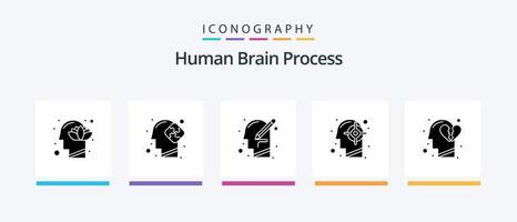 pacote de ícones do glifo 5 do processo do cérebro humano, incluindo mente. cabeça. quebra-cabeça. meta. pensamento. design de ícones criativos vetor