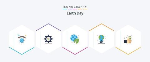 pacote de ícones planos do dia da terra 25, incluindo dia. terra. ecologia. lâmpada elétrica. verde vetor