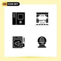 4 ícones criativos, sinais e símbolos modernos de geladeira, cortina de marketing digital, filme, megafone, elementos de design vetorial editáveis vetor