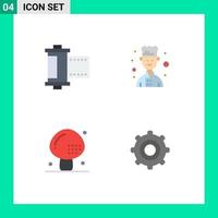 conjunto de ícones planos de interface móvel de 4 pictogramas de rolo de comida de câmera cozinhar cogumelo elementos de design de vetores editáveis