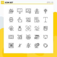 conjunto de linha de interface móvel de 25 pictogramas de trabalho de parada de foto chinesa processo de elementos de design de vetores editáveis
