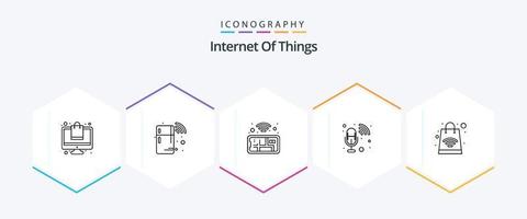 internet das coisas pacote de ícones de 25 linhas incluindo . compras online. móvel. bolsa. gravador vetor