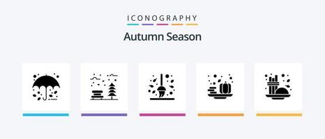 Pacote de ícones de glifo 5 de outono, incluindo vegetais. dia das Bruxas. clima. outono. folha. design de ícones criativos vetor
