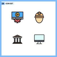 4 ícones criativos, sinais e símbolos modernos de design de banco de vídeo, capacete, finanças, elementos de design de vetores editáveis