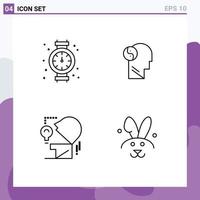 4 ícones criativos sinais modernos e símbolos de elementos de design de vetores editáveis de bulbo de cabeça de encanamento de mente de calibre