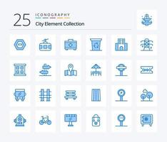 coleção de elementos da cidade 25 pacotes de ícones de cores azuis, incluindo jornada. apartamento. viagem. jornada. reciclar foi vetor