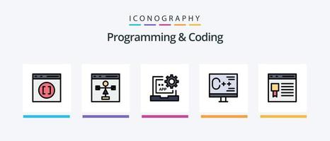 linha de programação e codificação cheia de 5 ícones, incluindo desenvolvimento. aplicativo. desenvolvimento. local na rede Internet. desenvolvimento. design de ícones criativos vetor