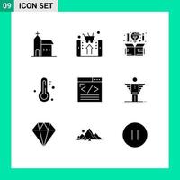 grupo de símbolos de ícones universais de 9 glifos sólidos modernos de clima, compras frias, design de pensamento, elementos de design de vetores editáveis