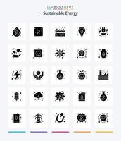 energia sustentável criativa pacote de ícones preto sólido de 25 glifos, como crescimento. poder. crescimento. verde. lâmpada vetor