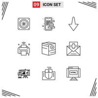 conjunto de 9 sinais de símbolos de ícones de interface do usuário modernos para nenhum comércio para baixo caixa iot elementos de design de vetores editáveis