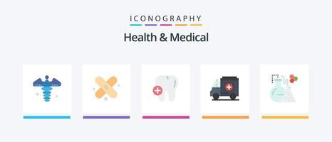 saúde e pacote de ícones planos 5 médicos, incluindo . teste. médico. laboratório. medicamento. design de ícones criativos vetor