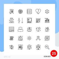 Pacote de linha de interface de usuário 25 de sinais e símbolos modernos de conexão amor lógica casal elementos de design de vetores editáveis de escritório