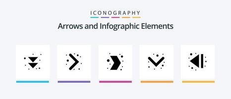 pacote de ícones de glifo de seta 5, incluindo . multimídia. multimídia. fim. completo. design de ícones criativos vetor