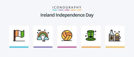A linha do Dia da Independência da Irlanda preencheu o pacote de 5 ícones, incluindo a Irlanda. bebida. alfinete. óculos. igreja. design de ícones criativos vetor