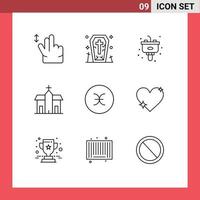 9 ícones criativos sinais modernos e símbolos de sinal mosteiro lixo histórico cristão elementos de design de vetores editáveis