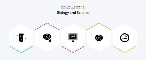 pacote de ícones de 25 glifos de biologia, incluindo biologia. laboratório. Ciência. olho. pulso vetor