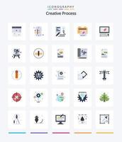 processo criativo criativo 25 pacote de ícones planos, como criativo. computador. ideia. pasta. processo vetor