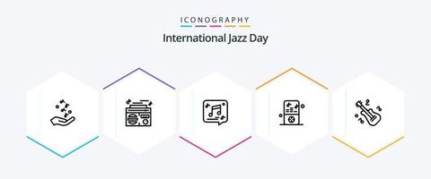 pacote de ícones de linha do dia internacional do jazz 25, incluindo . música . música . multimídia . bater papo vetor