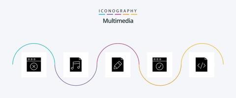 pacote de ícones multimídia glyph 5 incluindo . lápis. html. código vetor