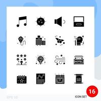 grupo de 16 sinais e símbolos de glifos sólidos para mardi gras kite sound armário de páscoa elementos de design de vetores editáveis